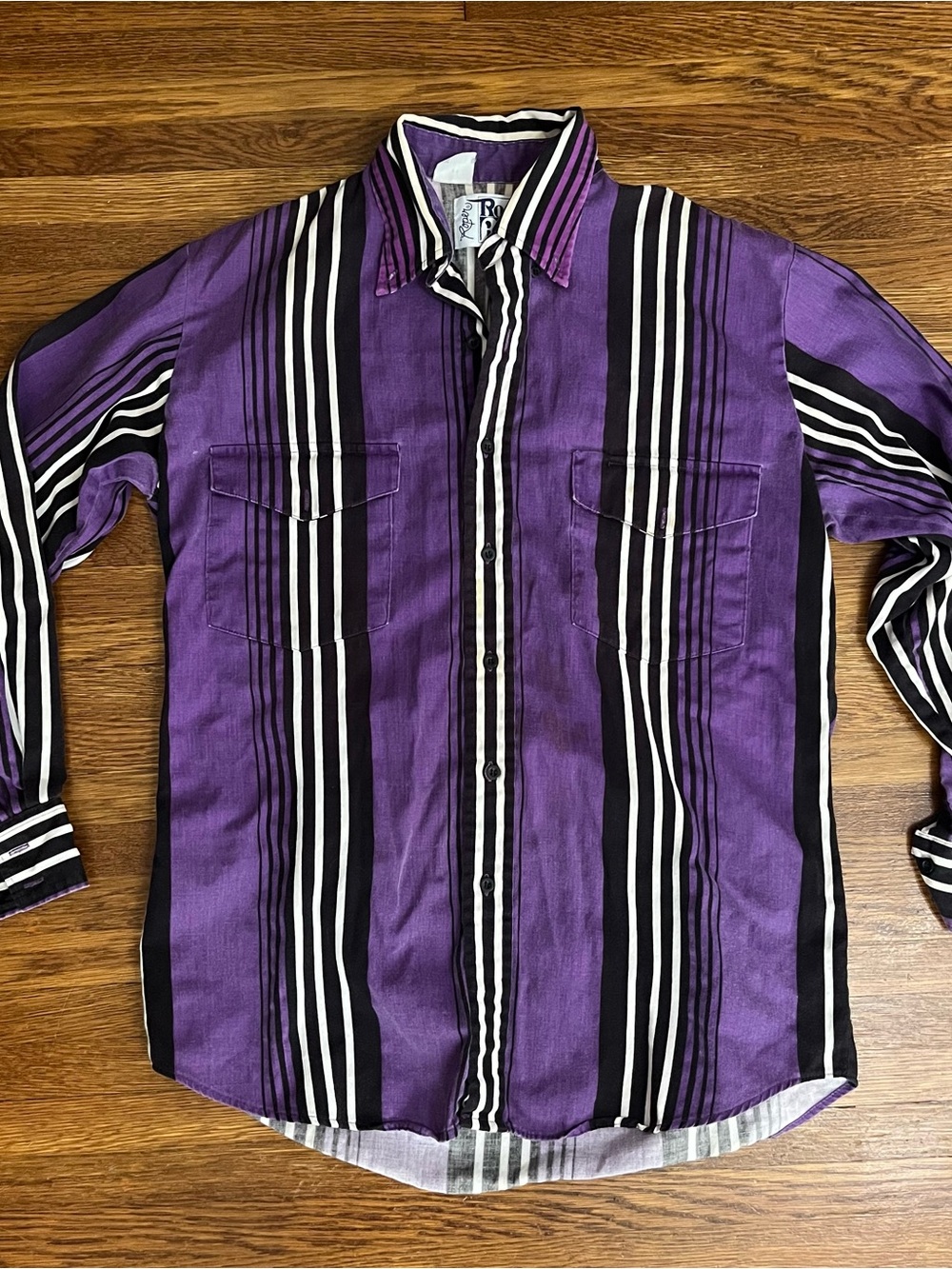 Vintage western shirt button up men’s M purple stripe rodeo 90s